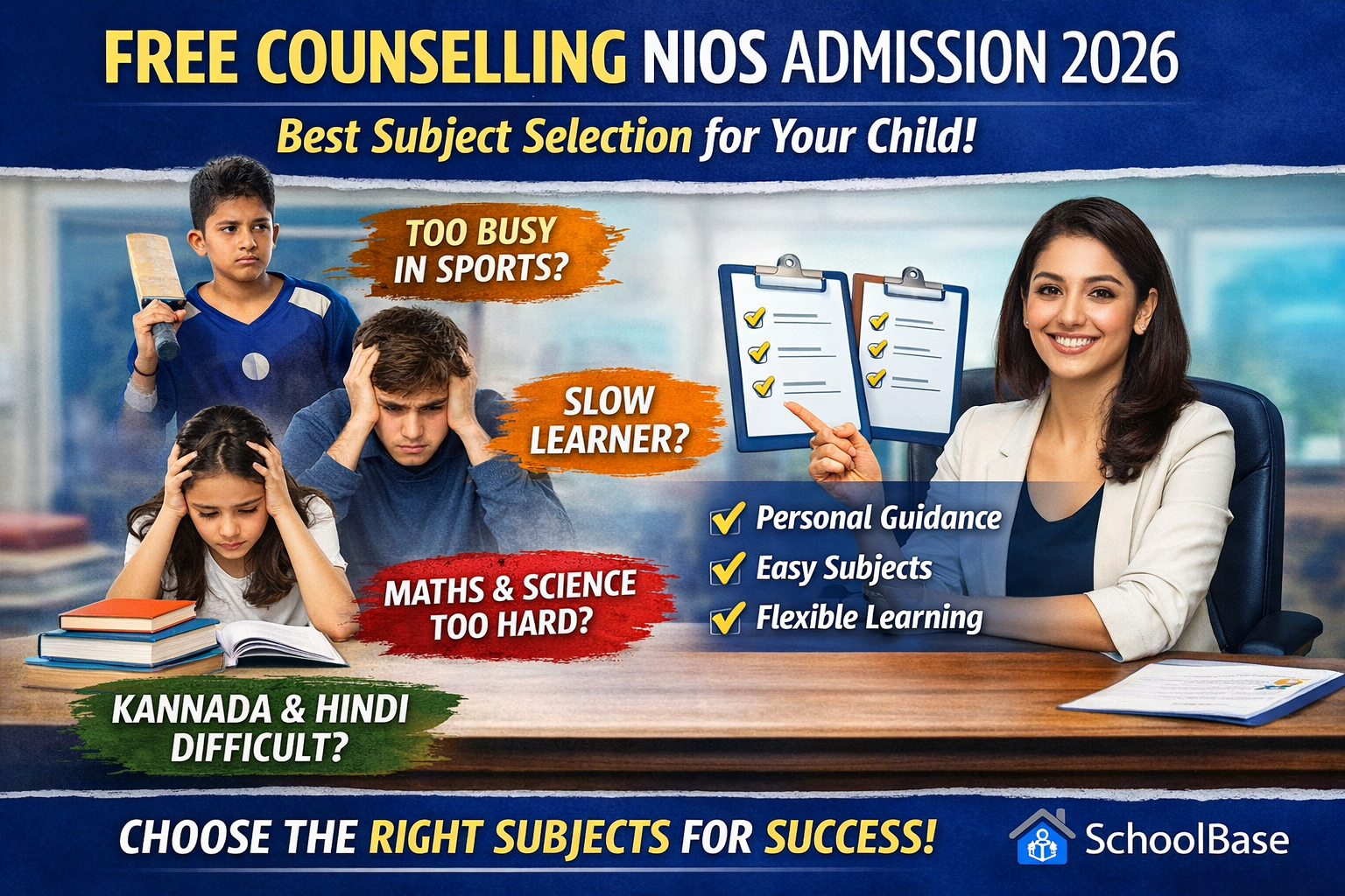 free counselling NIOS admission subject selection for class 10 and 12 students