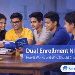 Dual Enrollment NIOS students discussing subjects with SchoolBase guidance