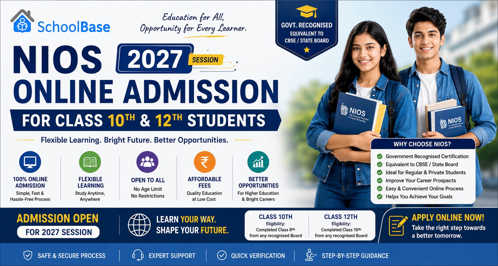 NIOS Online Admission 2027 for Class 10th & 12th Students