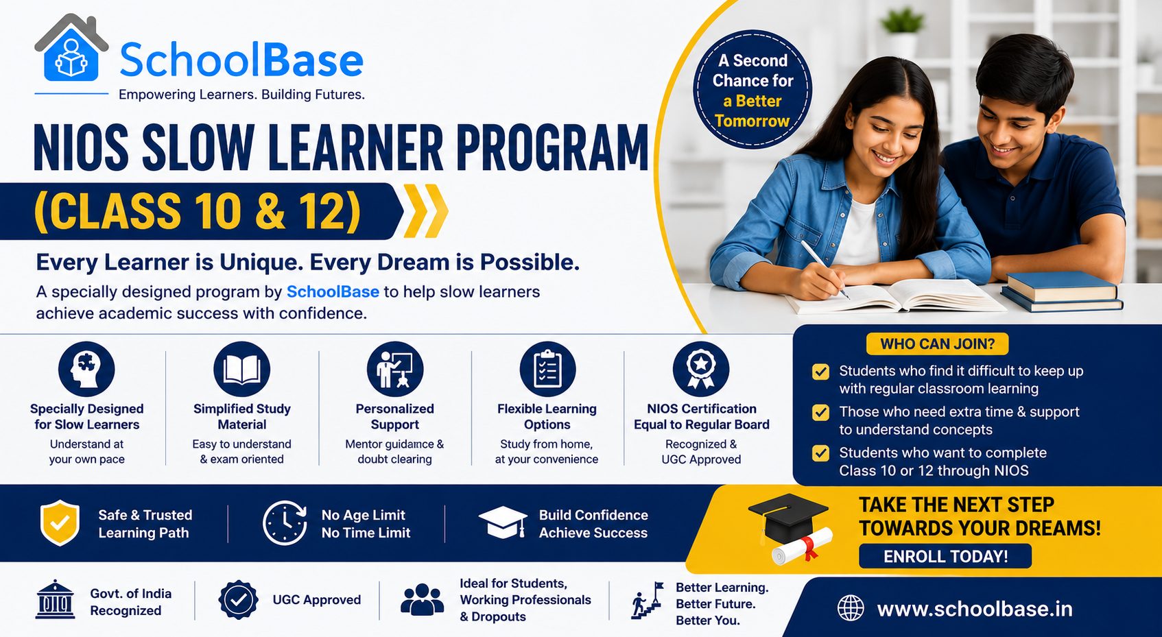 create a website banner on NIOS Slow Learner Program (Class 10 & 12)