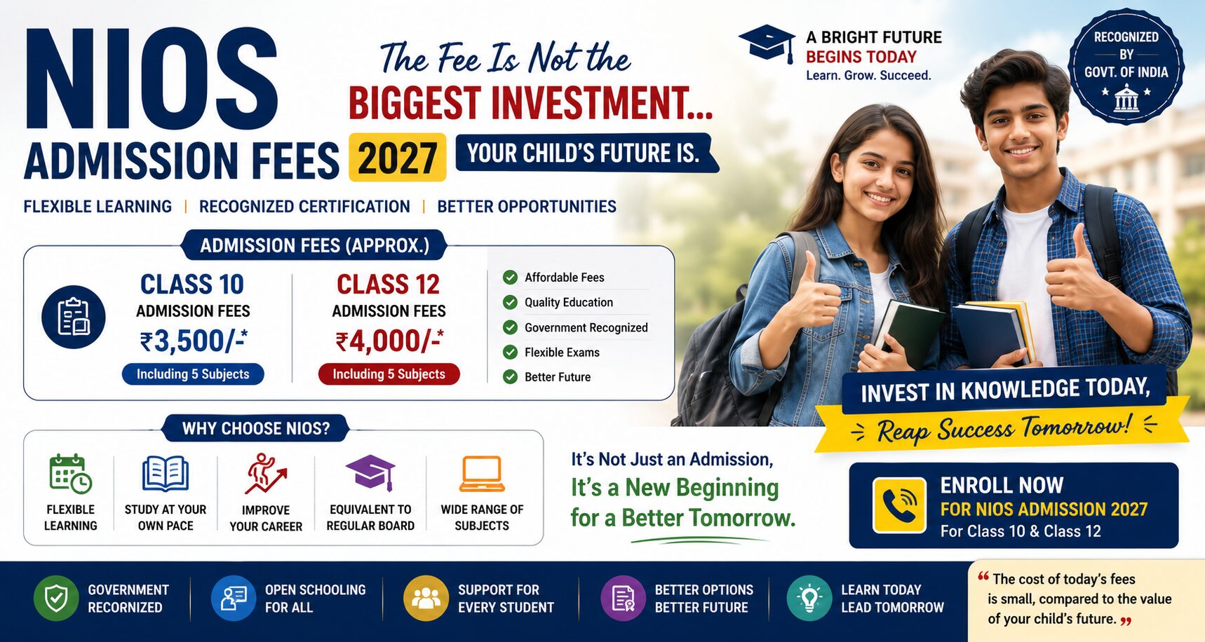 NIOS Admission Fees 2027