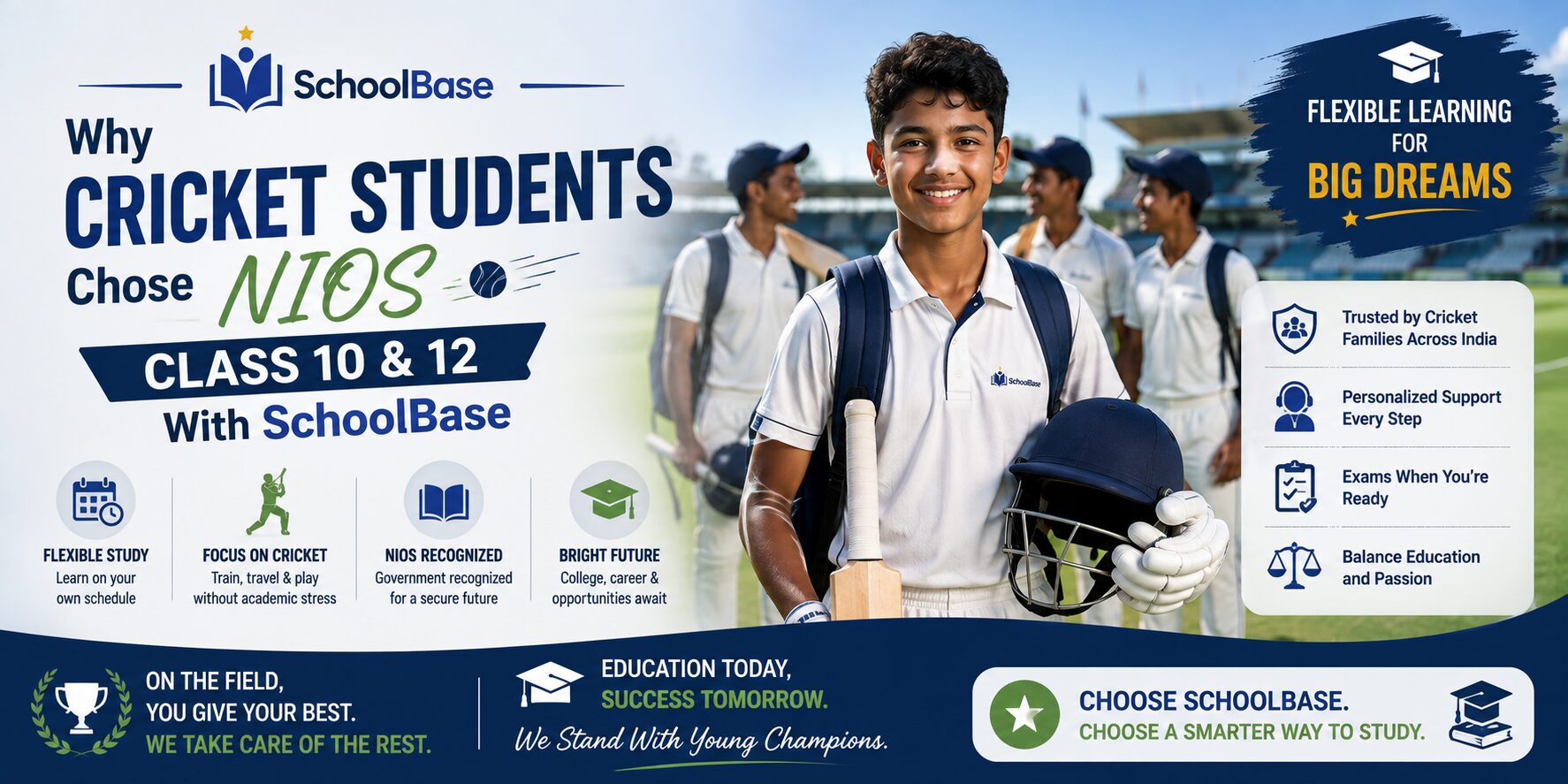 Why 45 Cricket Students Chose NIOS Class 10 & 12 with SchoolBase